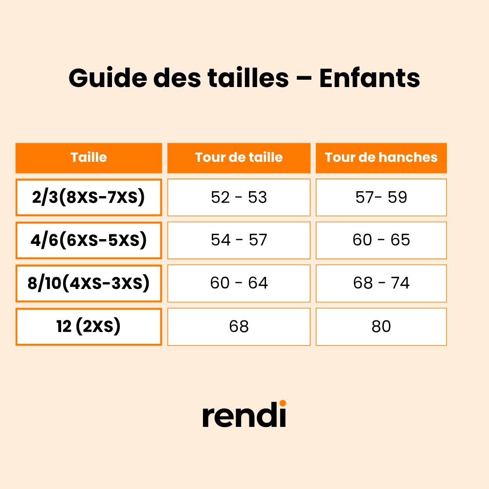 Guide des tailles enfants – Short Nobel