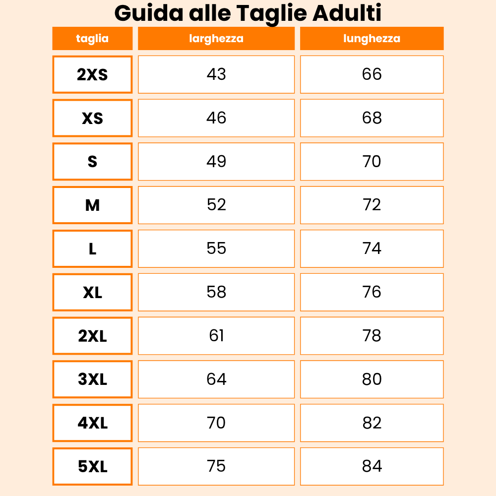 Guida alle Taglie T-shirt Adulto