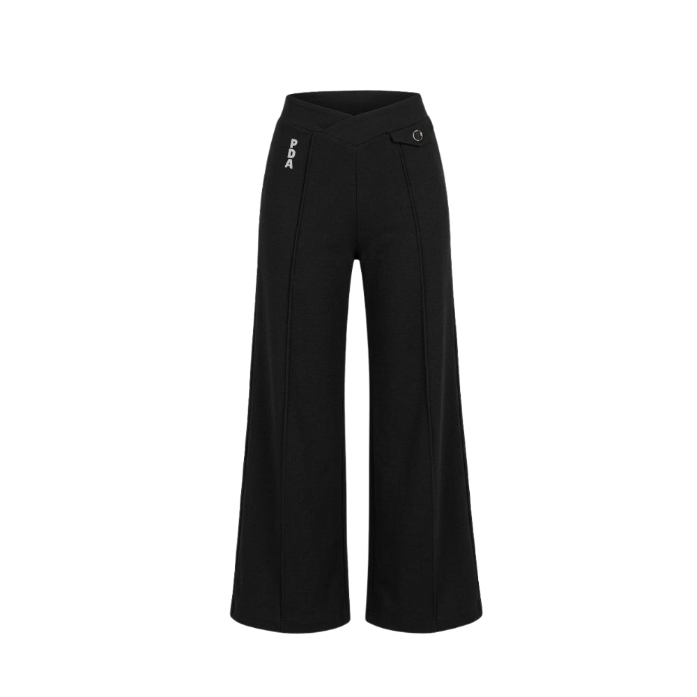Pantalone palazzo non garzato con vita alta incrociata - Nero