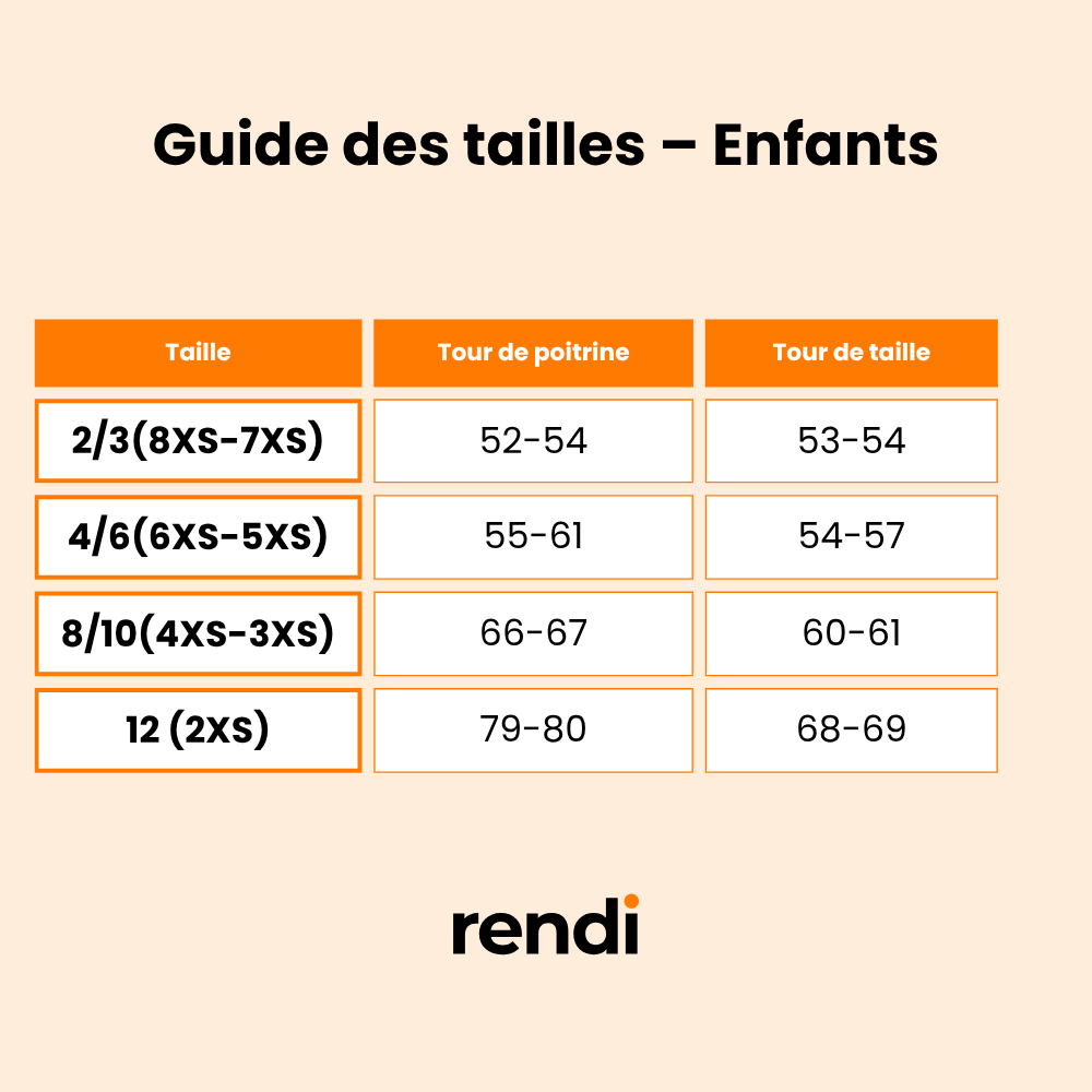 Guide des tailles enfants – T-shirt COMBI