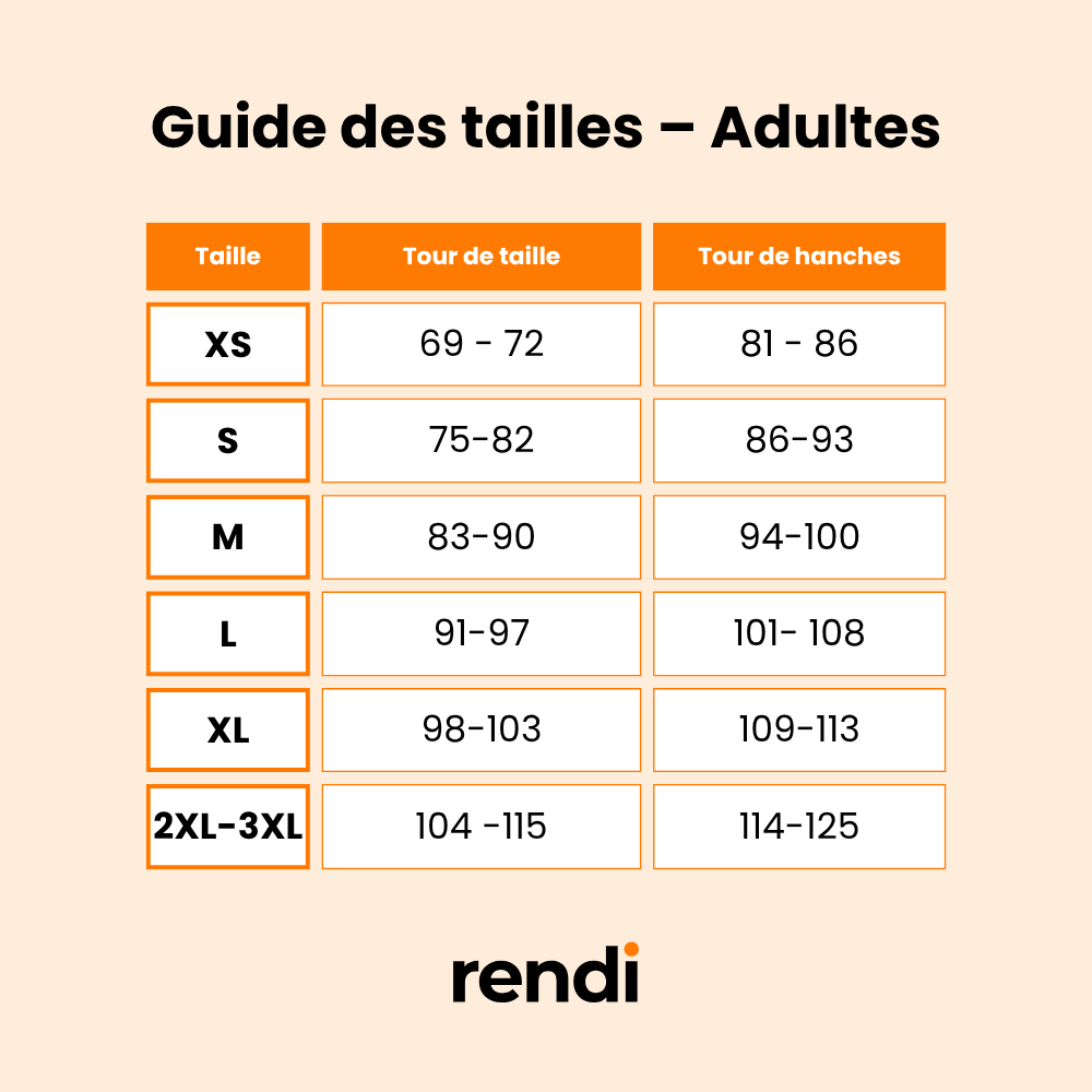 Guide des tailles adultes – Short Nobel