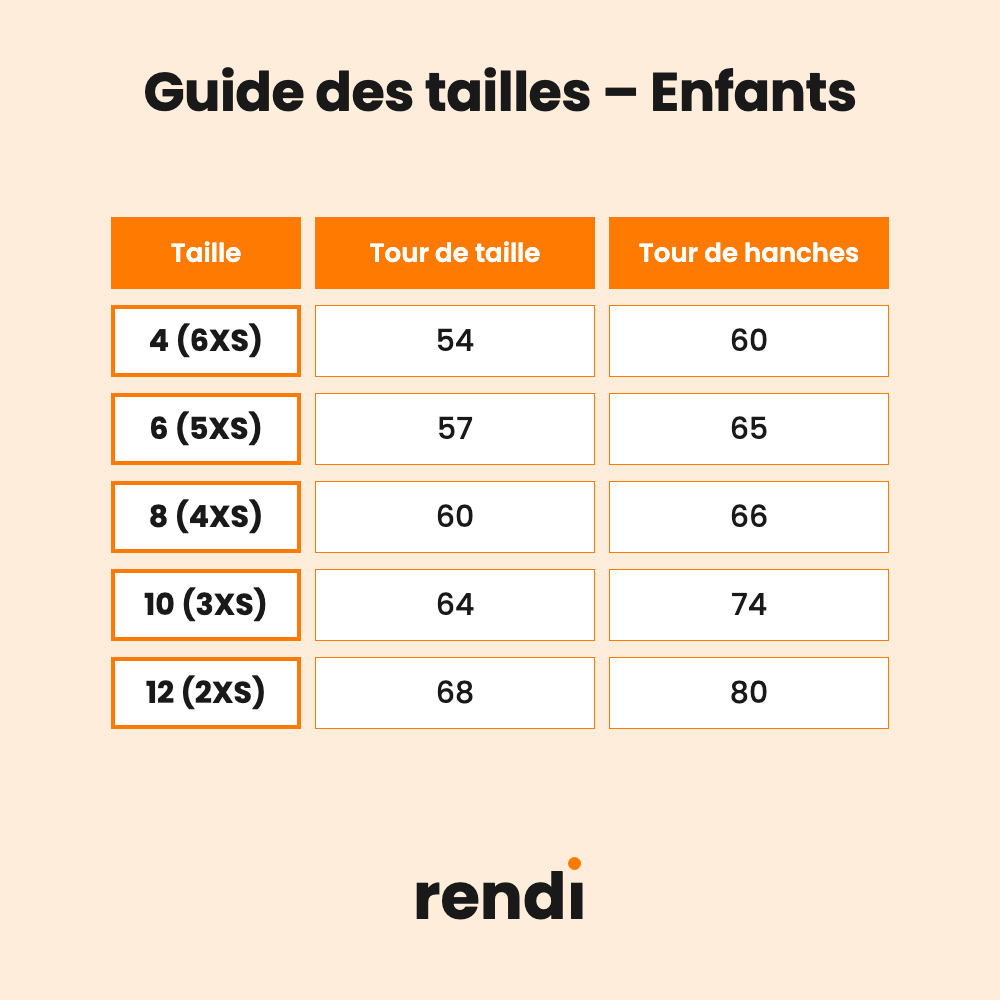 Guide des tailles enfants – Pantalon Cannes II
