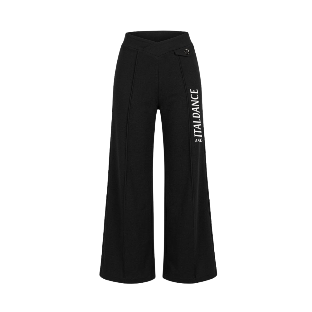 Pantalone palazzo non garzato con vita alta incrociata