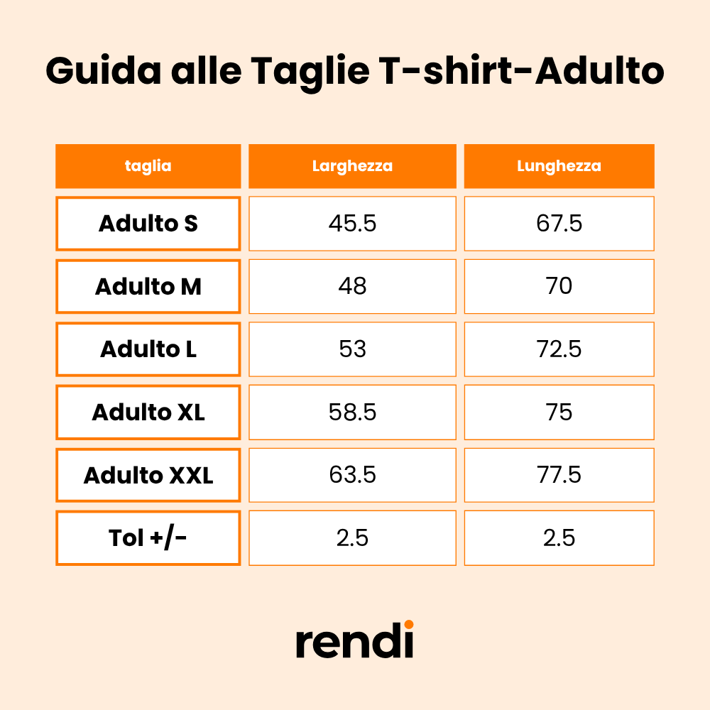 Guida alle taglie t-shirt adulto