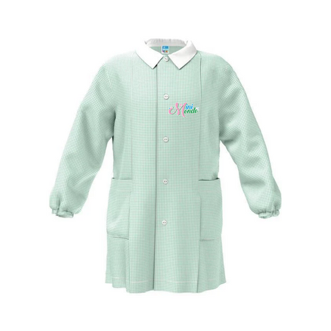 Child's Apron - side buttons GREEN - mini world school
